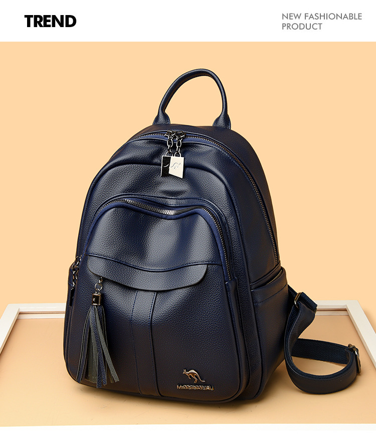 2024 New Street Trend Fashion PU Soft Leather Women's Large Capacity Backpack Travel Bag Tassel Design_voghion.com