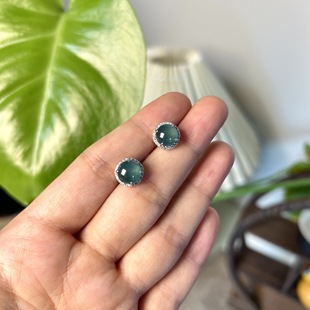 Natural Blue Water Dangerous Material Jade S925 Sterling Silver Stud Earrings Fashion All-match Women's Round Diamond-encrusted Earrings