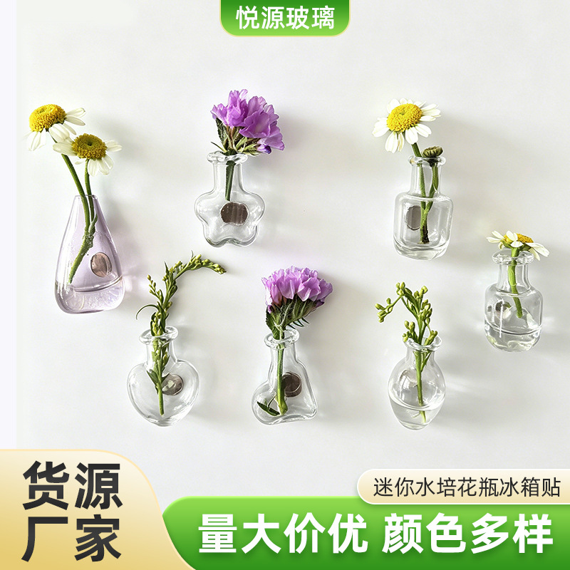 Manufacturer supplies mini glass hydroponic vases with fridge magnets, ins-style home decor magnetic hydroponic vases