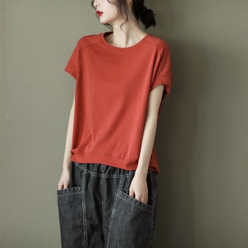 Summer New Stylish and Versatile Youthful Korean Version Loose Round Neck Top Covering Fat and Slimming Women's Clothing Trend