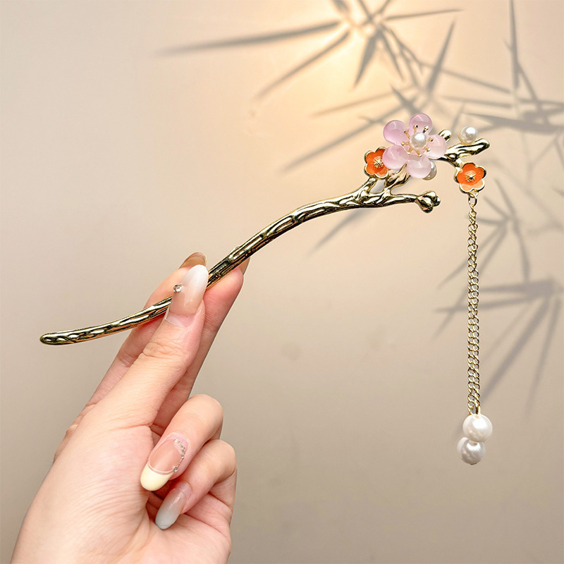 天然黑檀木发簪女清冷感发饰玉兰花步摇簪子古风旗袍头饰日常盘发|undefined