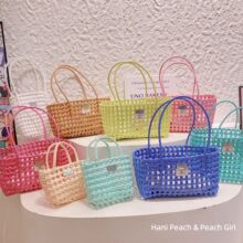 HD756彩色镂空编织手提包度假沙滩菜篮子包购物篮单肩包伴手礼包