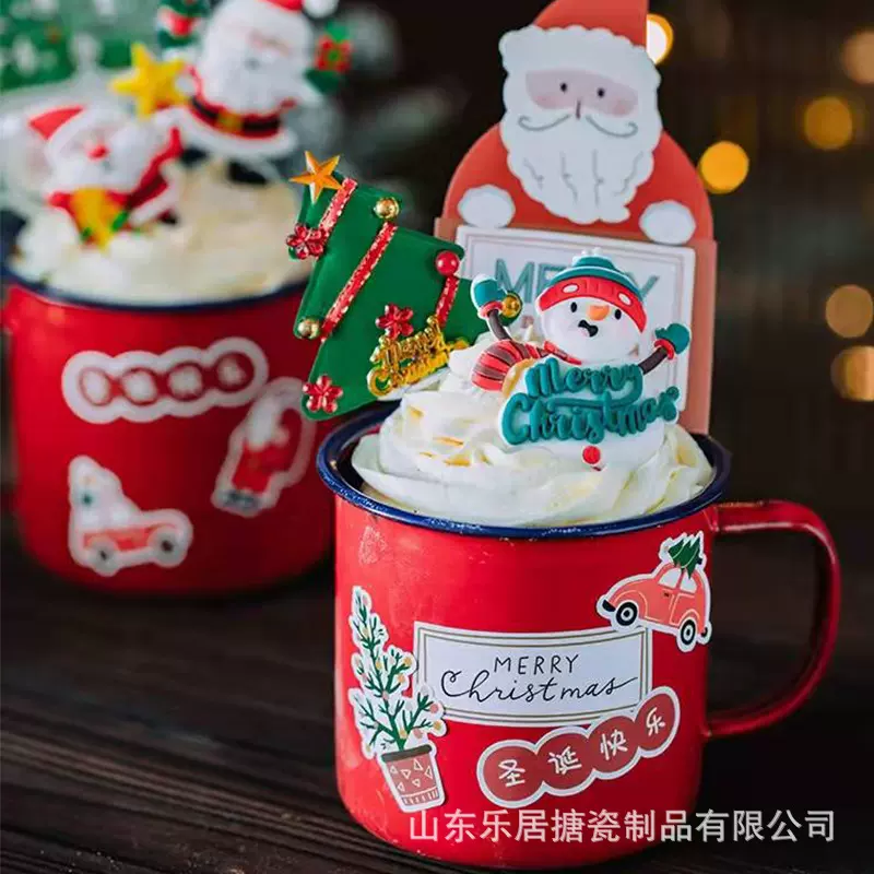 红色搪瓷杯复古搪瓷茶缸网红蛋糕杯圣诞搪瓷杯新年快乐老式搪瓷杯