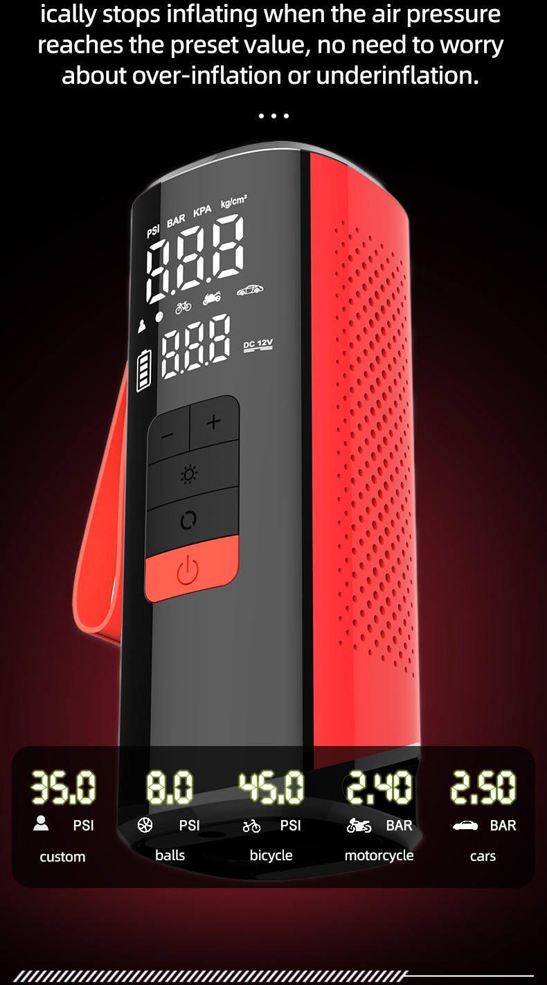 Customized 25-cylinder car air pump with automatic charging and shut-off, smart wireless portable tire, ball, and kayak inflator