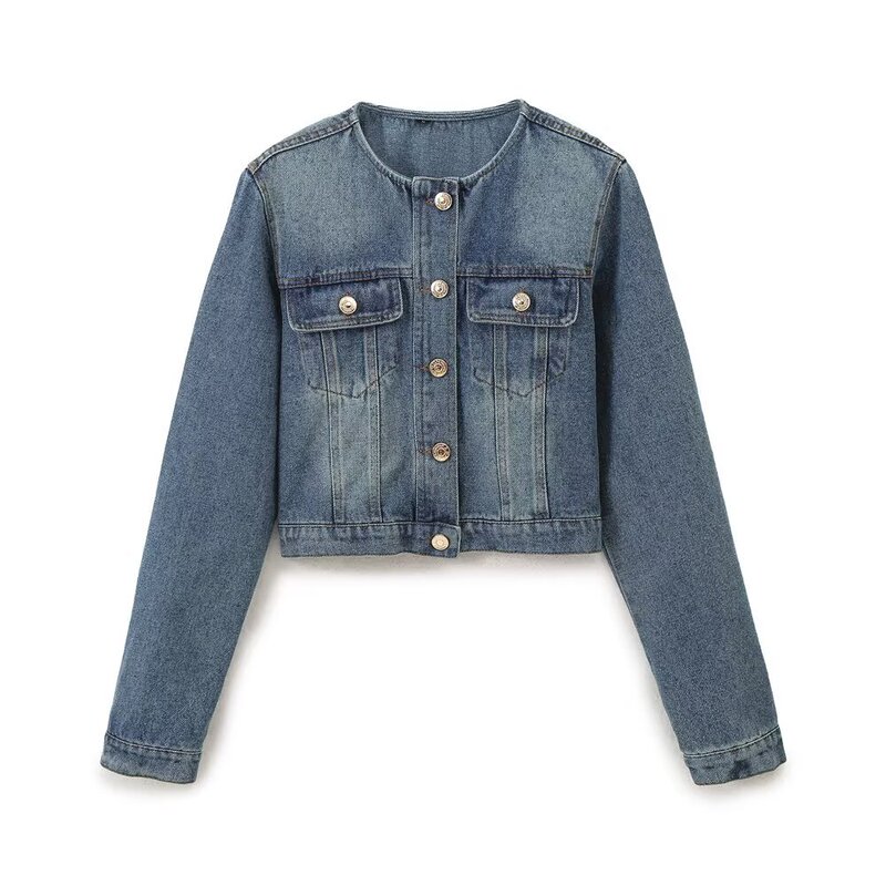 European and American Cross-Border Women's Clothing Wholesale Women's Short Denim Jacket Balloon Style Low-Waist Denim Pants Suit