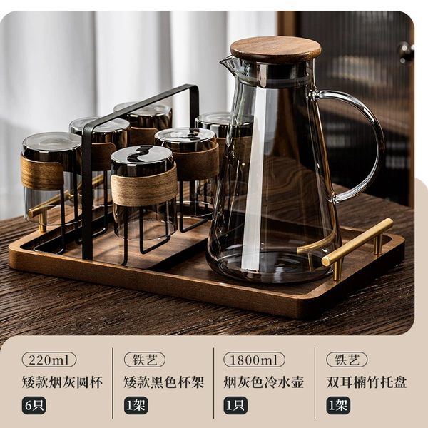 220ML ash wood ring cup x6 + cup holder + kettle + bamboo tray☆