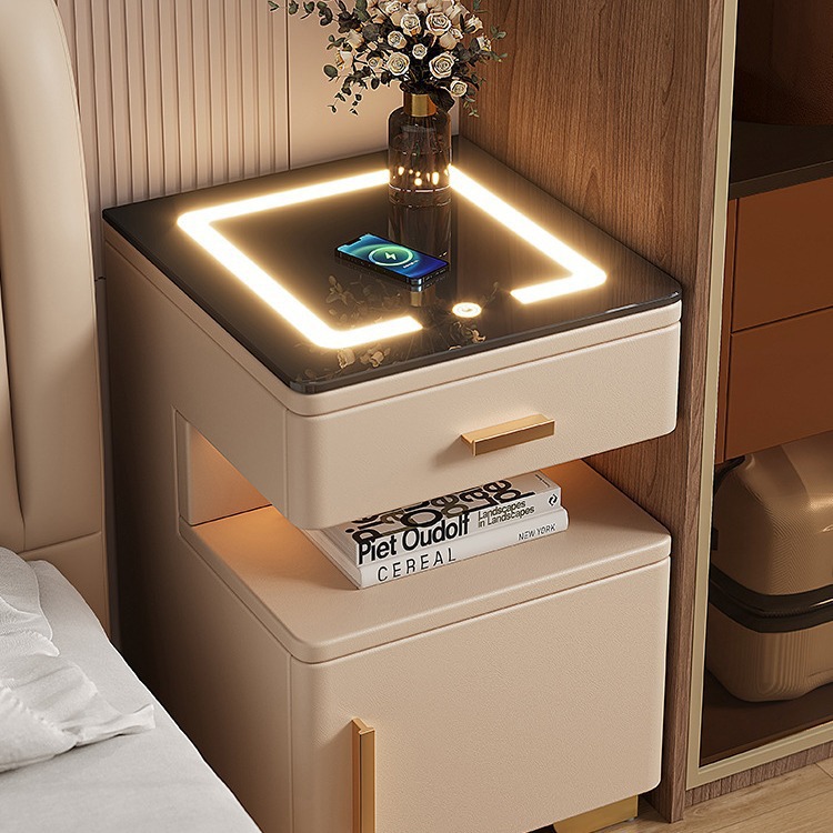 Cofre de cabecera inteligente, lujo ligero, sensación de alto nivel, estante de cabecera de cama moderno y pequeño.