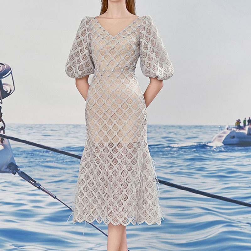 Vietnam Niche 2025 Summer New Water-Soluble Lace Cut Out Dress Small Dress Design Bridesmaid Dress 1686