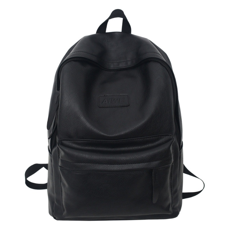 School Bag European and American Retro Pu Leather Texture Backpack for High School and College Students with Lettered Air-Cushioned Shoulder Straps