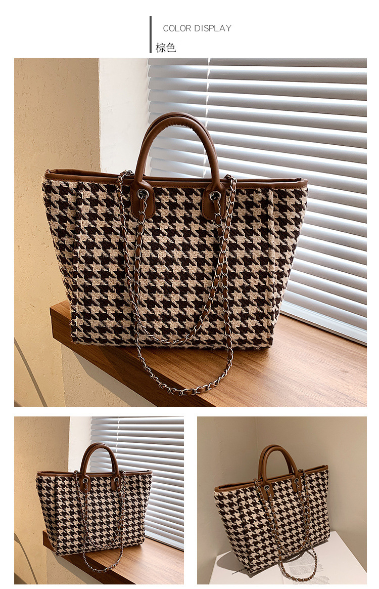 High-grade Chain Shoulder Large Capacity Tote Bag 2021 New Bags Women's Commuter Houndstooth Portable Big Bag display picture 12