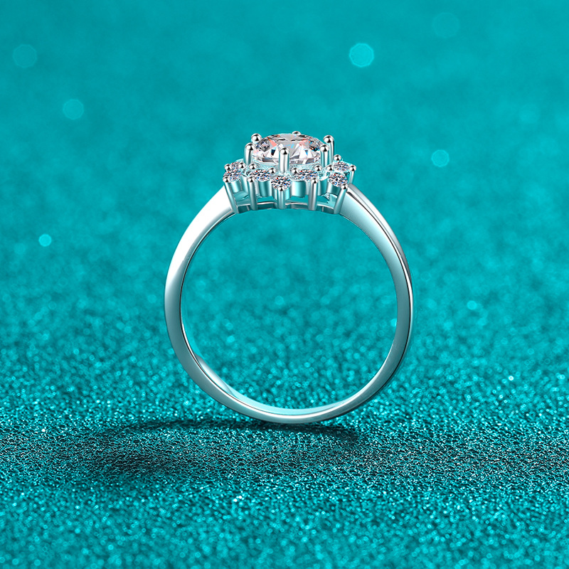 Anillo Xindeyi S925 de plata de ley con moissanita y diseño de girasol clásico de seis puntas para mujer. Joyería elegante de alta gama._voghion.com