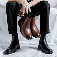 Autumn and Winter Chelsea boots men's British sleeve vintage handmade leather boots British Martin boots mid-top boots 8207-R