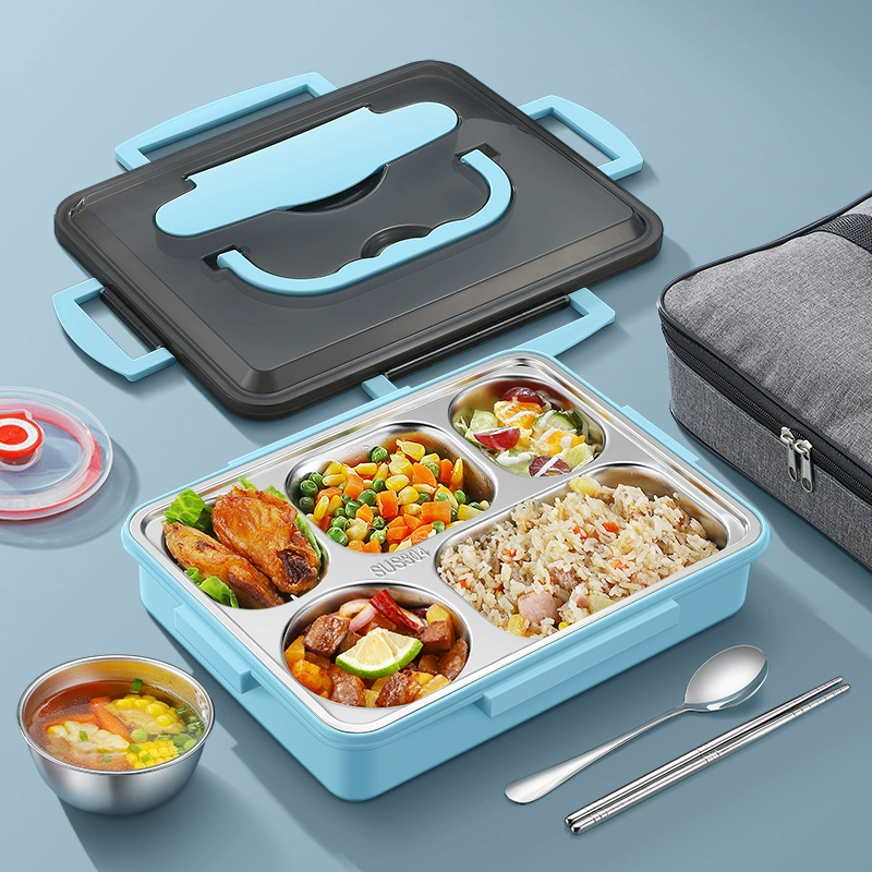 Изолированный ланч-бокс из нержавеющей стали 304 для офисных работников, учащихся начальной школы, обеденный поднос, миска для риса в столовой, ланч-бокс с отделениями