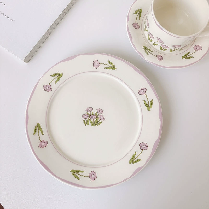 Coffee ceramic dinner plate, purple tableware, french style
