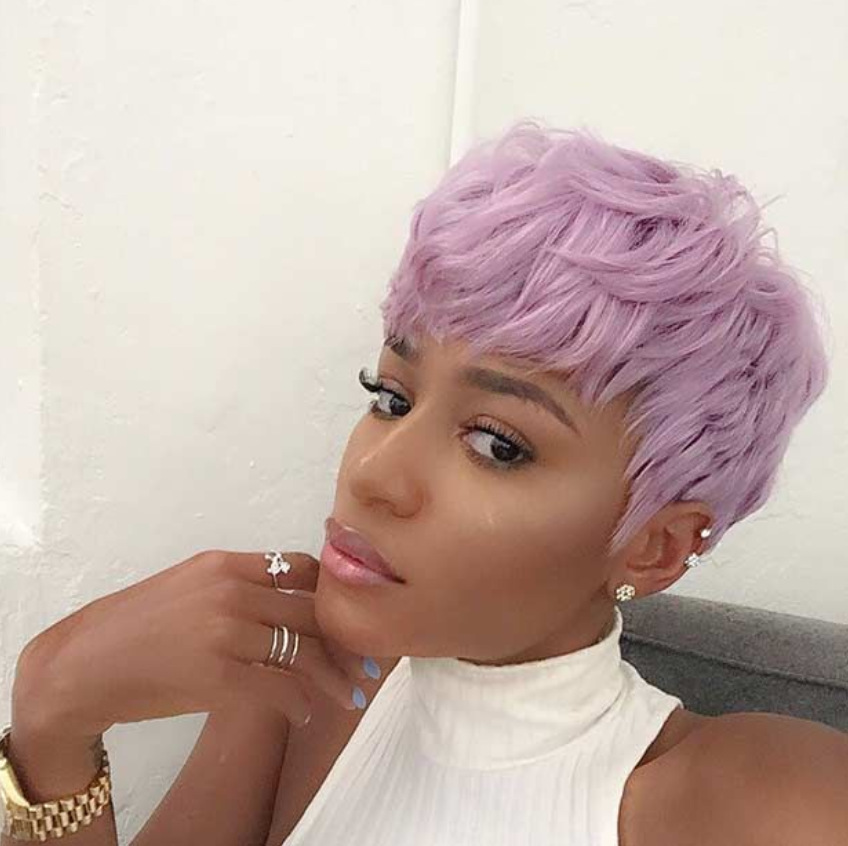 Women Wore Pixie Wigs With Short Hair And Light Purple Chemical Fiber