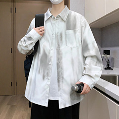 春秋季长袖衬衫男生初中高中学生扎染宽松衬衣青少年大童潮牌外套