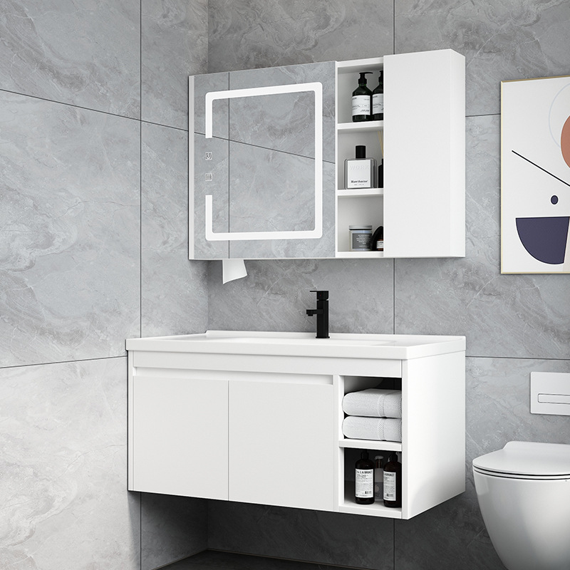 Pequeño apartamento ultra estrecho borde de madera maciza gabinete de baño combinación baño mesa de lavado lavabo 35cm tamaño pequeño lavabo