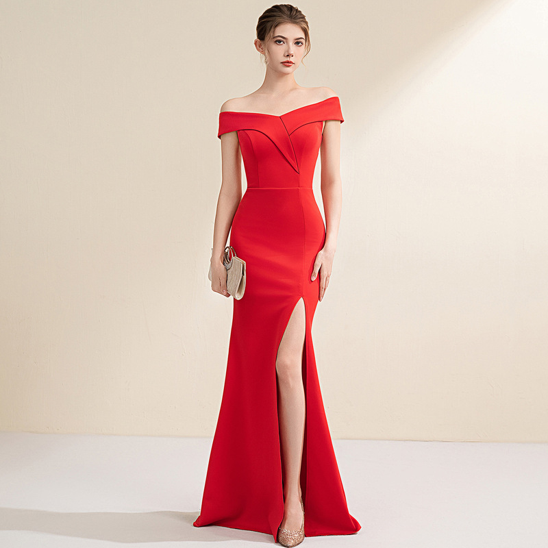 Evening dress female bride toast dress off-shoulder slim-fit slimming elegant socialite banquet dinner long fishtail dress