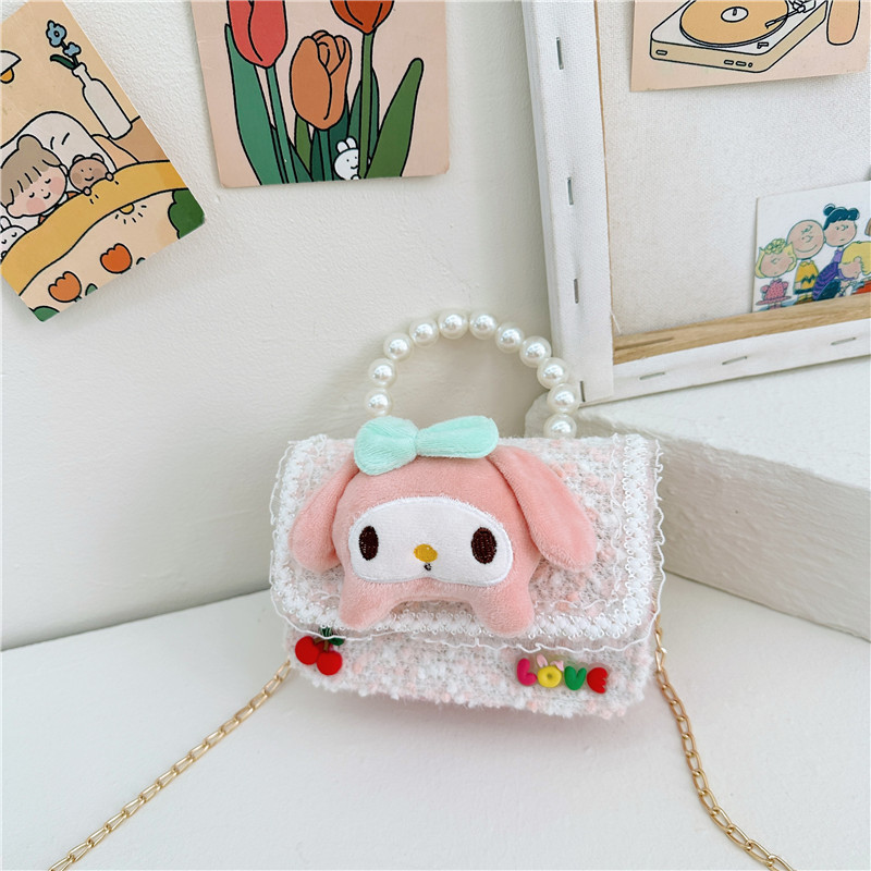 Bagos de mano de perlas para niños 2024 Año Nuevo muñecas de lana accesorios bolsos de hombro lindas chicas bolsos de mano