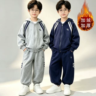 男童加绒卫衣套装2026新款儿童秋冬一体绒洋气加厚运动卫裤两件套