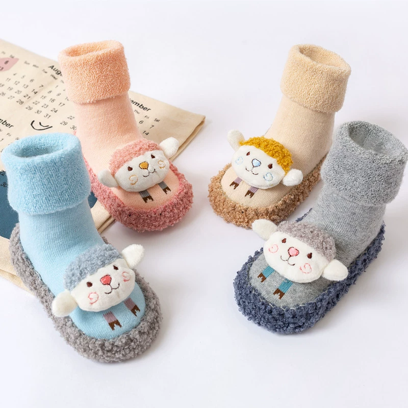 Весенние и осенние носки для новорожденных, осенне-зимние толстые хлопковые носки, мужские и женские детские Нескользящие носки с мягкой подошвой, обувь для малышей, носки