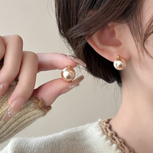 新款韩版香槟色半面仿珍珠耳环女简约气质耳饰轻奢高级感耳扣饰品