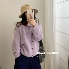 韩系早秋穿搭针织开衫女宽松慵懒风2025新款花色毛衣外套短款上衣