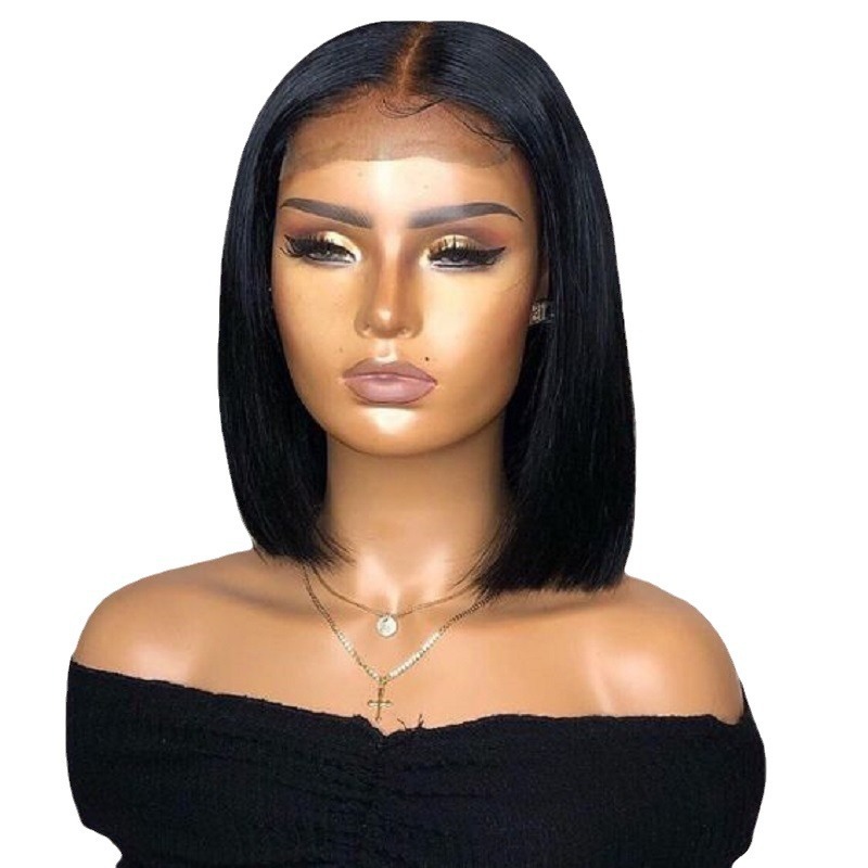 Amazon nuevos productos Europeos y estadounidenses pelucas de cabello corto y recto para mujeres negras bobbing cubierta de cabello corto y recto cubierta de cabello