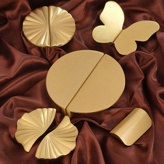 中式純黃銅實心蝴蝶半圓隱形暗裝家具五金衣鞋廚抽屜櫃門拉把手