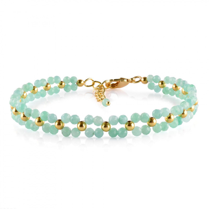 Crystal Chain Bracelet for Women, Gift with Crystal Rice Beads and Faceted Beads, Double-Layer Larimar Green Aventurine Chain Bracelet Crystal Chain Bracelet for Women, Gift with Crystal Rice Beads and Faceted Beads, Double-Layer Larimar Green Aventurine Chain Bracelet