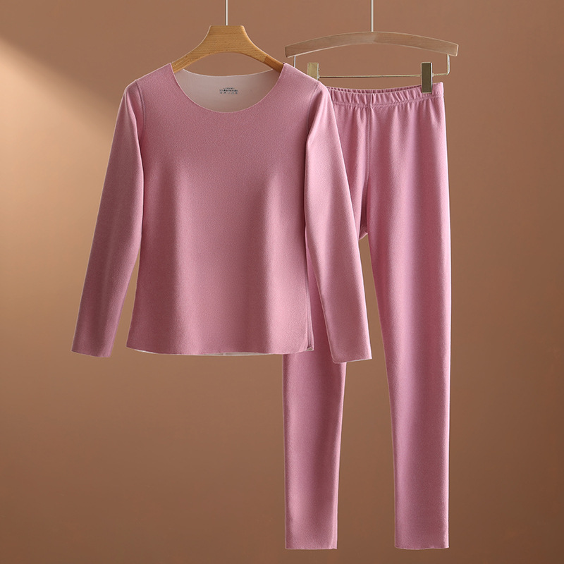 Conjunto de ropa interior térmica de terciopelo sin costuras de otoño e invierno, traje de manga larga engrosado y caliente para mujer, conjunto de ropa de otoño y pantalones largos