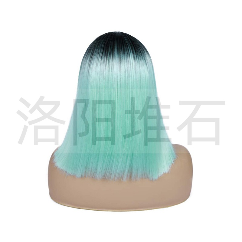 Fashion Personality Green Wave Head Straight Hair Gradient Color Wig Headgear display picture 2