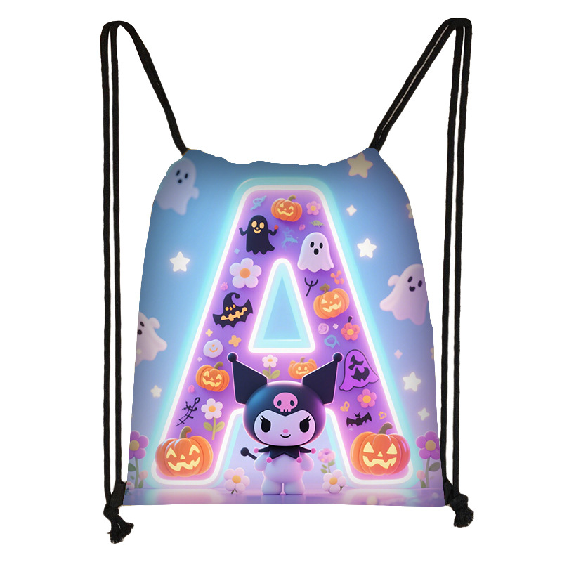 跨境库洛米字母可爱儿童束口袋高颜值小学生收纳袋大容量抽拉绳袋