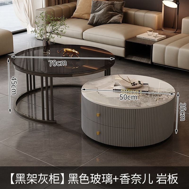 茶几轻奢简约现代客厅家用小户型北欧边几大理石岩板圆形小茶几桌|undefined