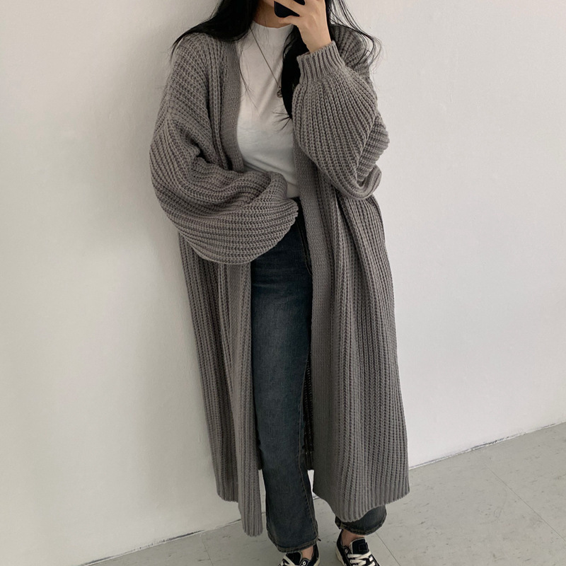 Dongdaemun College Style Knitted Cardigan Women's Autumn and Winter New V-Neck Loose Solid Color Large Size Long-Sleeved Outer Sweater for Women