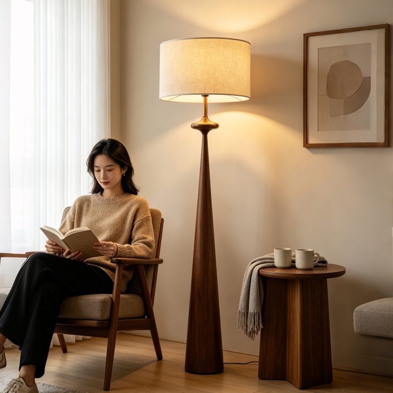 Factory direct sale Nordic style floor lamp with linen fabric lampshade, iron cone-shaped stand, suitable for living room and bedroom, with three-color dimming Factory direct sale Nordic style floor lamp with linen fabric lampshade, iron cone-shaped stand, suitable for living room and bedroom, with three-color dimming