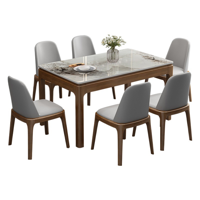 Rock Board Dining Table and Chair Combination Household Small Apartment Simple Nordic Rectangular Table Solid Wood Dining Table Light Luxury Dining Table