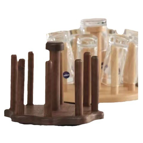 Rack de almacenamiento de madero de nuez negra Rack de drenaje de agua Rack de escritorio doméstico Taza de agua Rack de taza giratoria