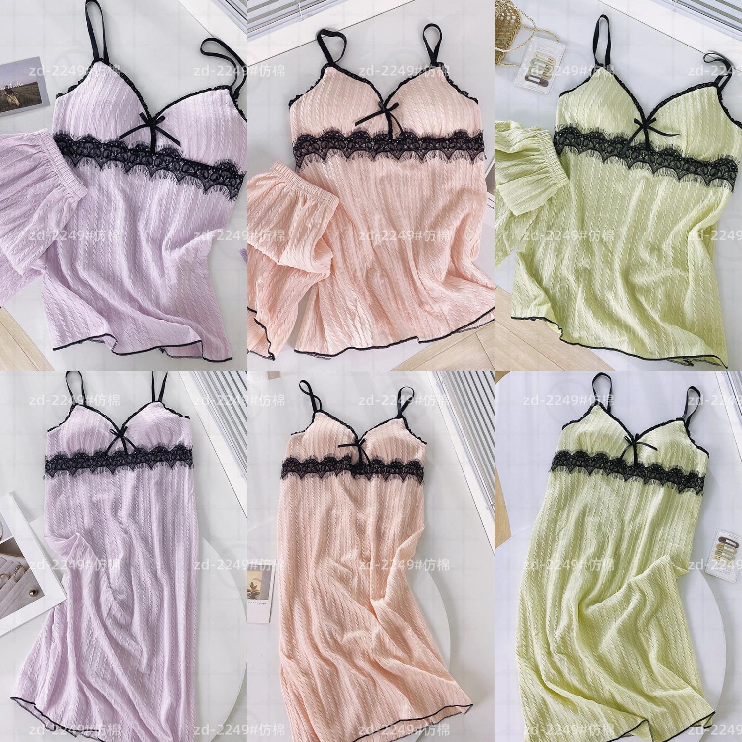 Pijama de cabina de verano para mujeres 2024 nuevo verano jacquard algodón sexy puro encaje con cojín de pecho pijama