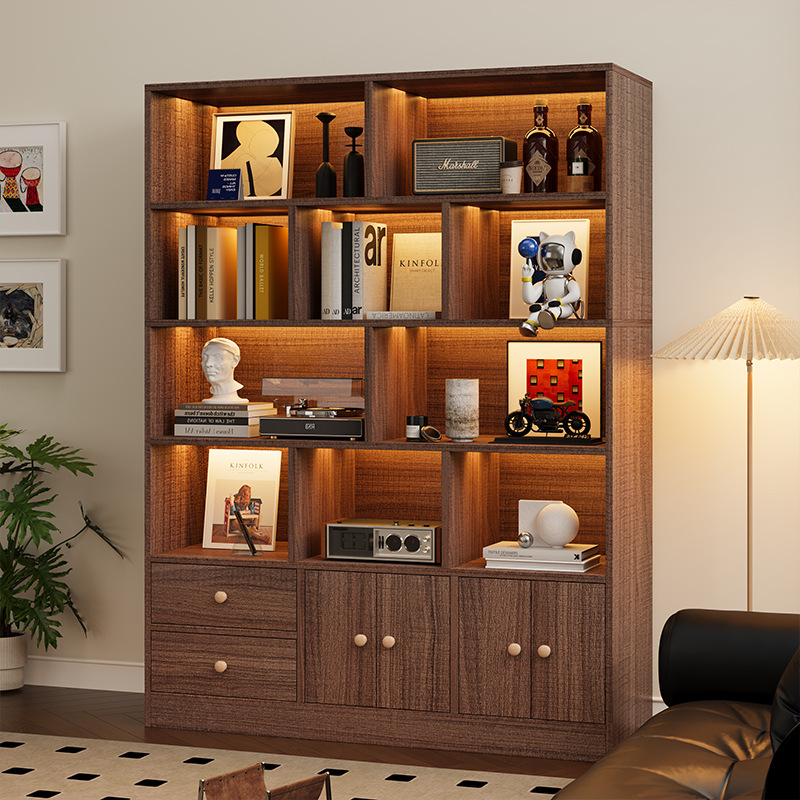 Estante de libro de piso integrado contra la pared almacenamiento y exhibición armario de almacenamiento imitación de madera sólida armario doméstico con puerta de gabinete