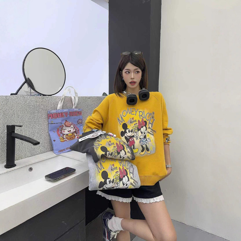 Qingdao Jimo Moneyrich Pony Paper Bag Home Confession Mickey Minnie Non-Sensory Printed Raglan Sweatshirt M8811