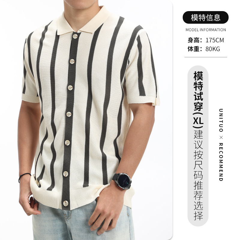 Vestido de hombre antiguo dinero de hielo de seda de punto polo camisa de hombre de verano de manga corta con la tapa cardigan retro camisa de polo casual hombre