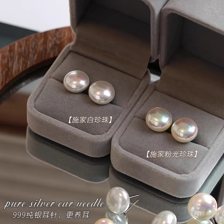 Size Full 999 Sterling Silver Shijia Steamed Bread Pearl Earrings Women Retro Light Luxury Earrings Commuter Fashion Earrings