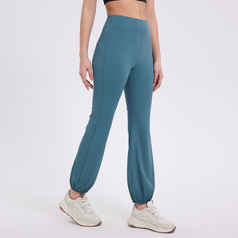2024 Autumn European and American New Flared Pants Women's Yoga Nine-Point Wide-Leg Cuffed Lantern Fitness Sports Pants High Elastic Hip Lift