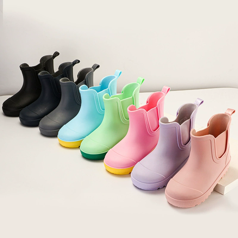 Трансграничный экспорт одиночные однотонные детские резиновые сапоги короткие сапоги детские мужские и женские четыре сезона милые водные сапоги резиновая обувь