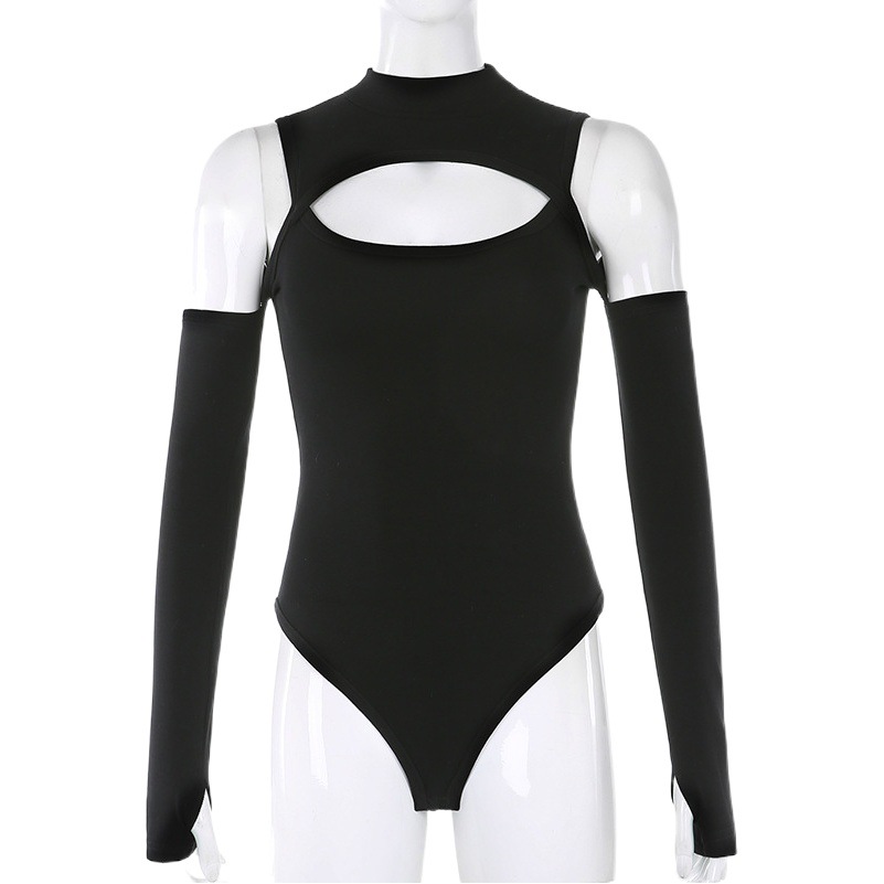 2023 otoño nueva ropa de mujer europea y americana moda de la calle personalidad cuello alto hueco fuera del hombro SLIM-Fit mono de manga larga moda