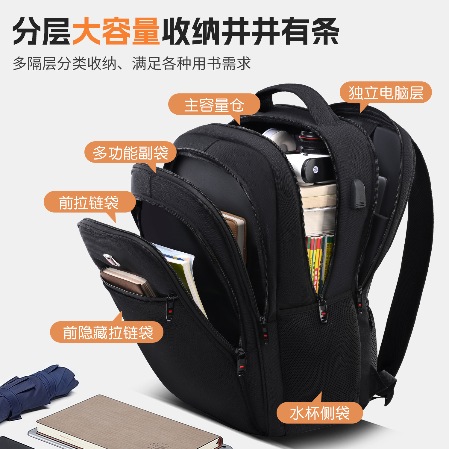 Mochila para niños, ligera, de gran capacidad, ocio, viajes de negocios, trabajo, mochila para estudiantes universitarios masculinos, mochila escolar de secundaria y preparatoria image 3