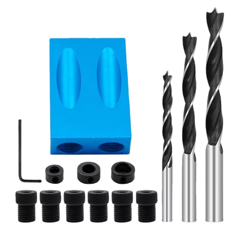 15 ° Angle Blue Woodworking Oblique Hole Locator Drilling Locator Wooden Board Splicing Installation Positioning Three-Point Drill Bit