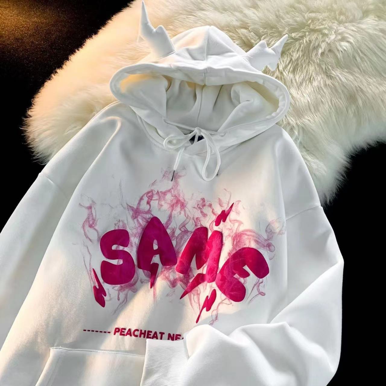 American Retro hiphop High Street Deviruchi Hoodie 남자의 새로운 가을과 겨울 느슨한 기모 두꺼운 재킷