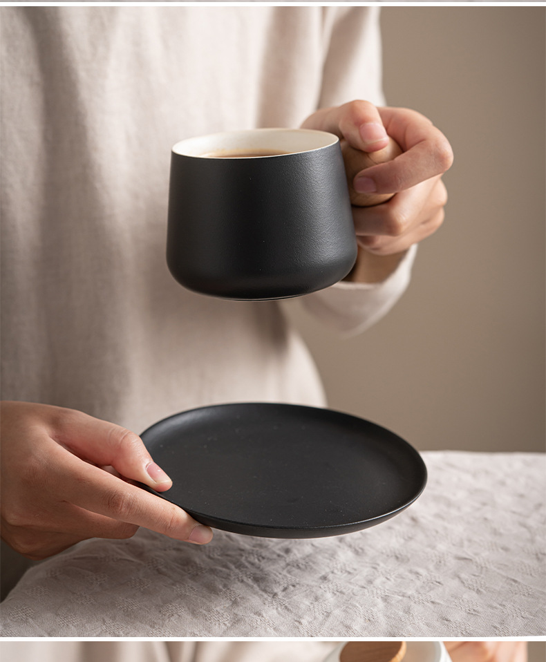 Kaffemuggset i japansk stil keramikmugg med fat för hemmet_voghion.com